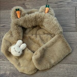 Cute Tan Faux Fur Scarf with Bunny and Carrot Accents